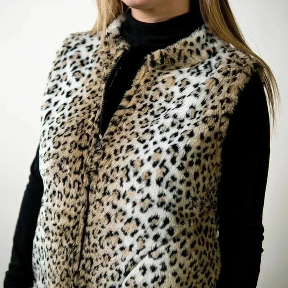 Vintage 1990s Leopard Animal Print Cobblestone Canyon Cheetah Faux Fur Vest - S - Picture 5 of 10